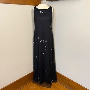 VTG 90s Virgo II Black Butterfly Sheer Sz 10 Maxi Dress Formal Fairy Whimsigoth